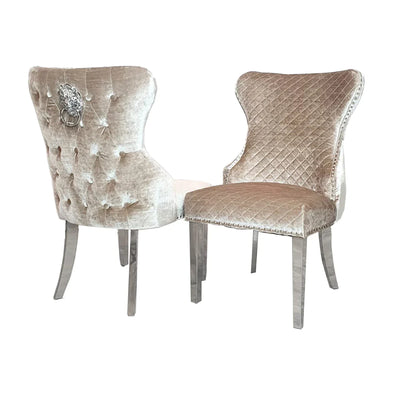 Louis 130cm Round Pandora Bronze Marble Chrome Dining Table And Valente Shimmer Lion Dining Chairs