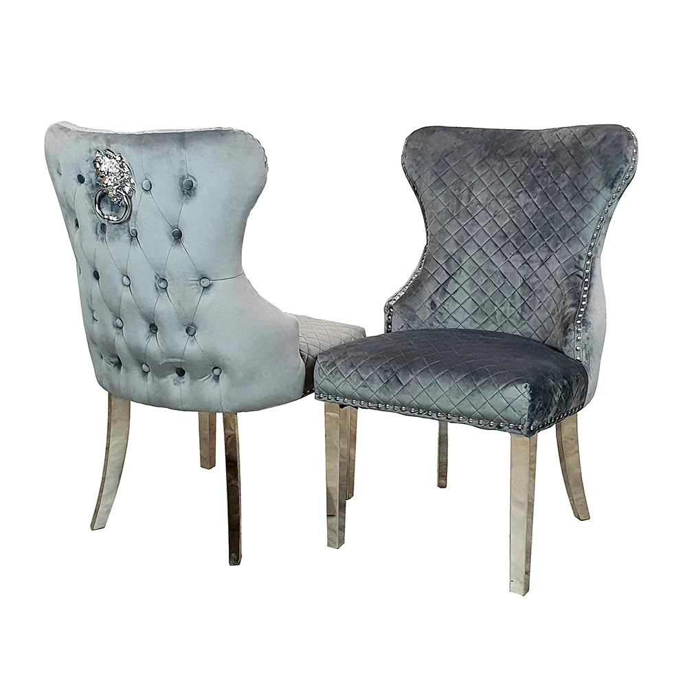 Louis 130cm Round Pandora Bronze Marble Chrome Dining Table And Valente Shimmer Lion Dining Chairs