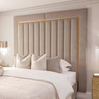 Como Cream Gold Trim Channelled Luxury Panel Bed & Base - Esme Furnishings