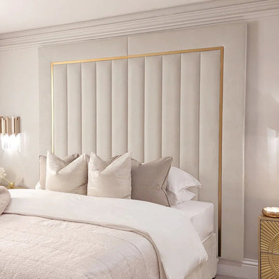 Como Cream Gold Trim Channelled Luxury Panel Bed & Base - Esme Furnishings