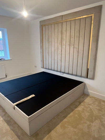 Como Cream Gold Trim Channelled Luxury Panel Bed & Base - Esme Furnishings