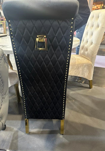 Sofia Gold Square Ring Knocker Quilted Emma Slim Black Gold Shimmer Velvet Dining Chair Gold Legs