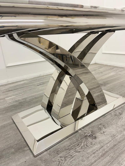 Ottavia 180cm Marble & Chrome Dining Table With Carlton Beige/Chrome Velvet Chairs