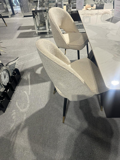 Roma 180cm White Ceramic Marble Dining Table + Cream Boucle Velvet Chairs