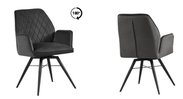 Nova Quinn Dark Grey Plush Velvet Swivel Dining Chair