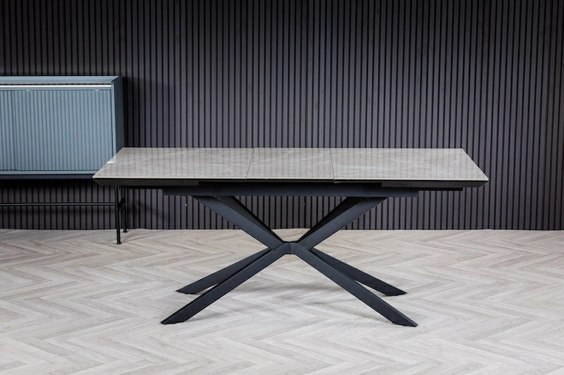 Vik 140-180cm Grey Ceramic Marble Centre Extending Dining Table