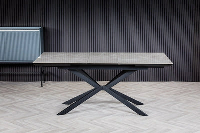 Vik 140-180cm Grey Ceramic Marble Centre Extending Dining Table