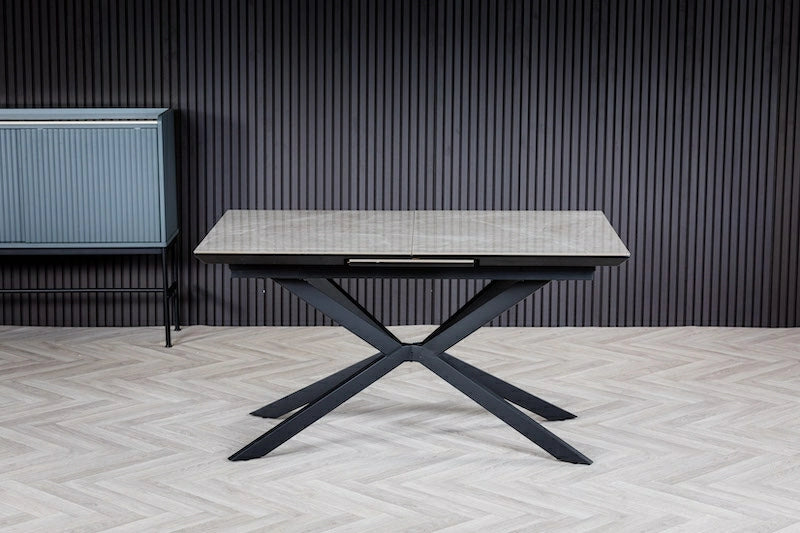 Vik 140-180cm Grey Ceramic Marble Centre Extending Dining Table