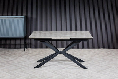 Vik 140-180cm Grey Ceramic Marble Centre Extending Dining Table