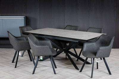 Vik 140-180cm Grey Ceramic Marble Centre Extending Dining Table