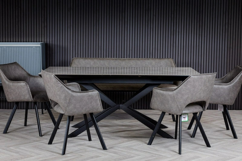 Vik 140-180cm Grey Ceramic Marble Centre Extending Dining Table