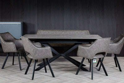 Vik 140-180cm Grey Ceramic Marble Centre Extending Dining Table