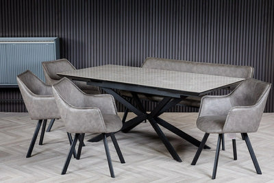 Vik 140-180cm Grey Ceramic Marble Centre Extending Dining Table