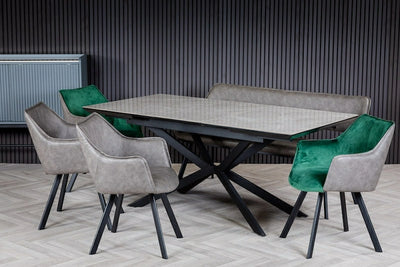Vik 140-180cm Grey Ceramic Marble Centre Extending Dining Table