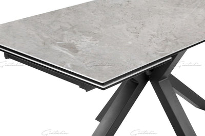 Phoenix 160-240cm White Ceramic Marble Extending Table + Grey Velvet Swivel Dining Chairs-Esme Furnishings