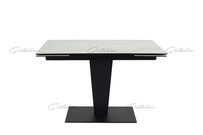 Valentina 120-180cm White Ceramic Marble Extending Table + Grey Velvet Swivel Dining Chairs