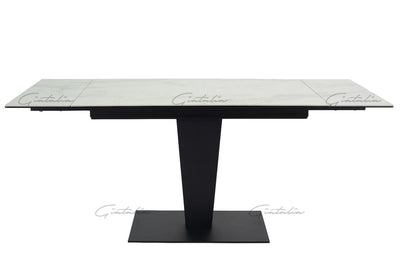 Valentina 120-180cm White Ceramic Marble Extending Table + Grey Velvet Swivel Dining Chairs