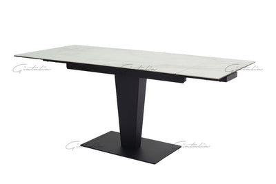 Valentina 120-180cm White Ceramic Marble Extending Table + Grey Velvet Swivel Dining Chairs