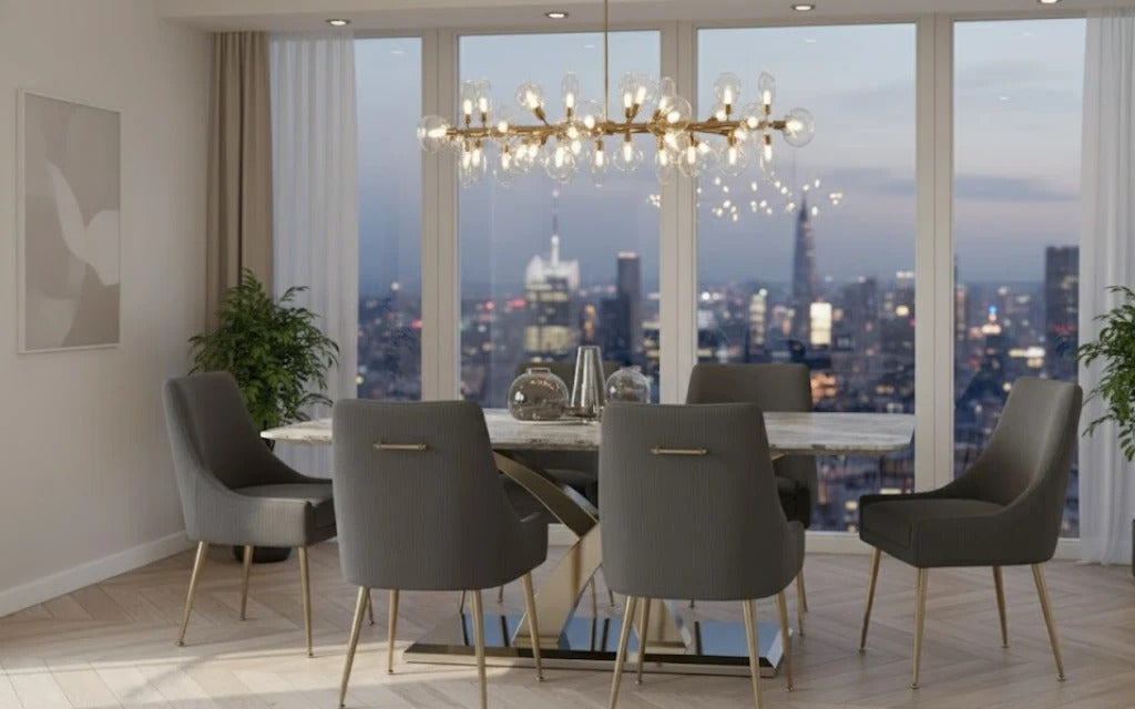Ottavia 180cm Chrome Gold Dining Table With Milano Velvet Gold Chairs
