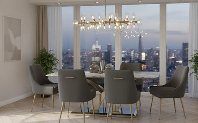 Ottavia 180cm Chrome Gold Dining Table With Milano Velvet Gold Chairs