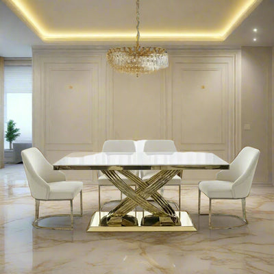 Elina 180cm Gold Dining Table With Carlton Velvet Gold Chairs