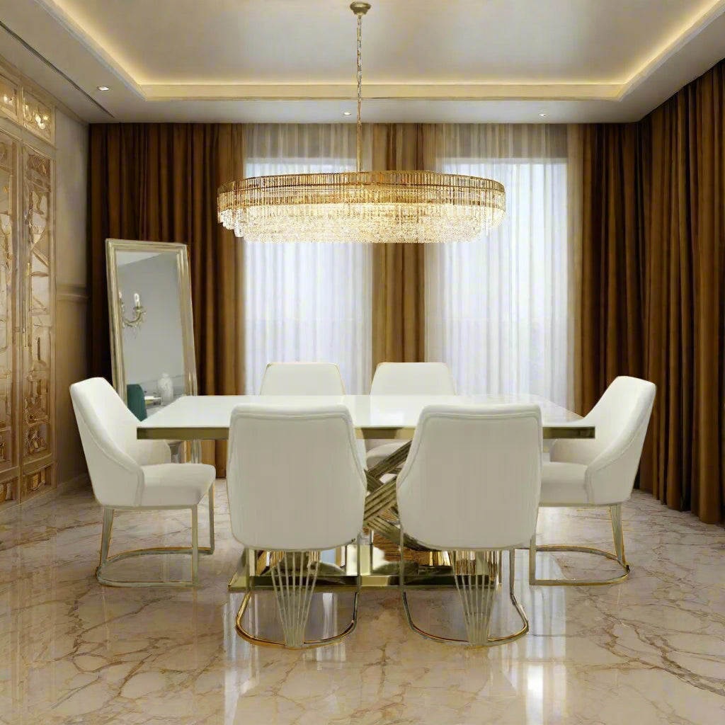 Elina 180cm Gold Dining Table With Carlton Velvet Gold Chairs