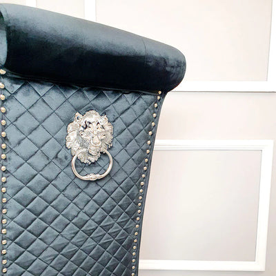 Elina 160cm Marble & Chrome Dining Table With Lucy Quilted Lion Knocker Velvet Chrome Chairs