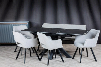 Nova 140-180cm Dark Grey Ceramic Marble Centre Extending Dining Table
