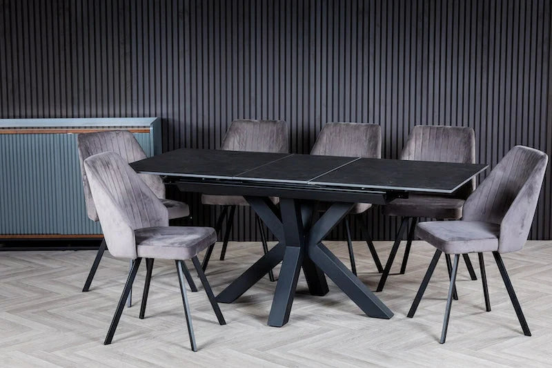 Nova 140-180cm Dark Grey Ceramic Marble Centre Extending Dining Table