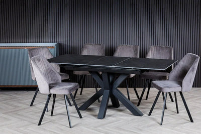 Nova 140-180cm Dark Grey Ceramic Marble Centre Extending Dining Table