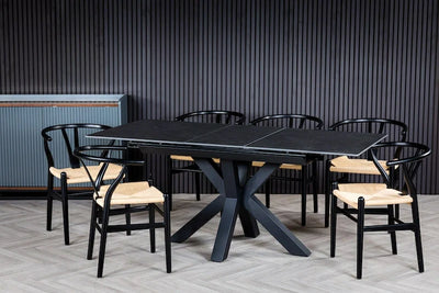 Nova 140-180cm Dark Grey Ceramic Marble Centre Extending Dining Table