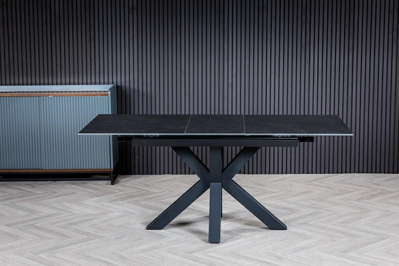 Nova 120-160cm Dark Grey Ceramic Marble Centre Extending Dining Table