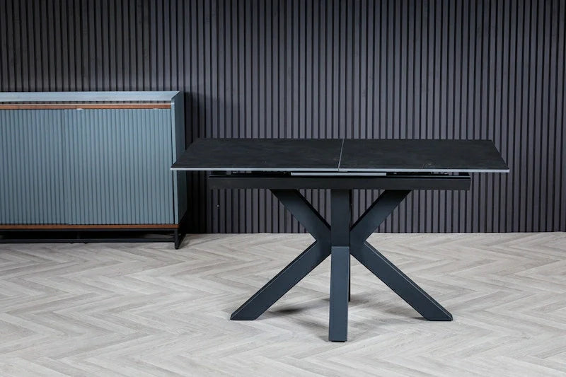 Nova 140-180cm Dark Grey Ceramic Marble Centre Extending Dining Table