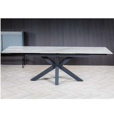 Nova 160-240cm White Ceramic Marble Side Extending Dining Table + Grey Boucle Fabric Dining Chairs