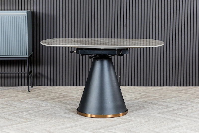 Nova 80-130cm Round Grey Polished Ceramic Marble Swivel Mechanism Extending Dining Table