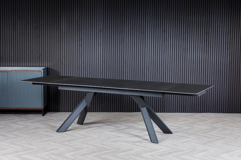 Caso 180-280cm Dark Grey Ceramic Marble Side Extending Dining Table