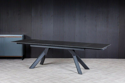 Caso 180-280cm Dark Grey Ceramic Marble Side Extending Dining Table