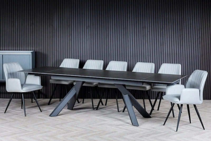 Caso 180-280cm Dark Grey Ceramic Marble Side Extending Dining Table