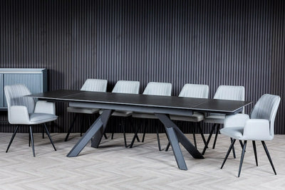 Caso 180-280cm Dark Grey Ceramic Marble Side Extending Dining Table