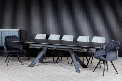 Caso 180-280cm Dark Grey Ceramic Marble Side Extending Dining Table