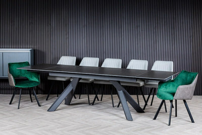 Caso 180-280cm Dark Grey Ceramic Marble Side Extending Dining Table
