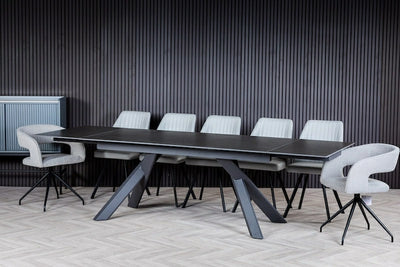 Caso 180-280cm Dark Grey Ceramic Marble Side Extending Dining Table