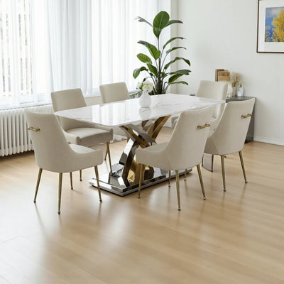 Ottavia 180cm Chrome Gold Dining Table With Milano Velvet Gold Chairs