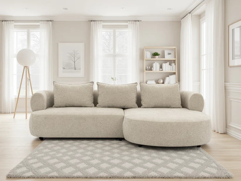 The Pebble Beige Boucle Fabric Right Hand Premium Corner Sofa