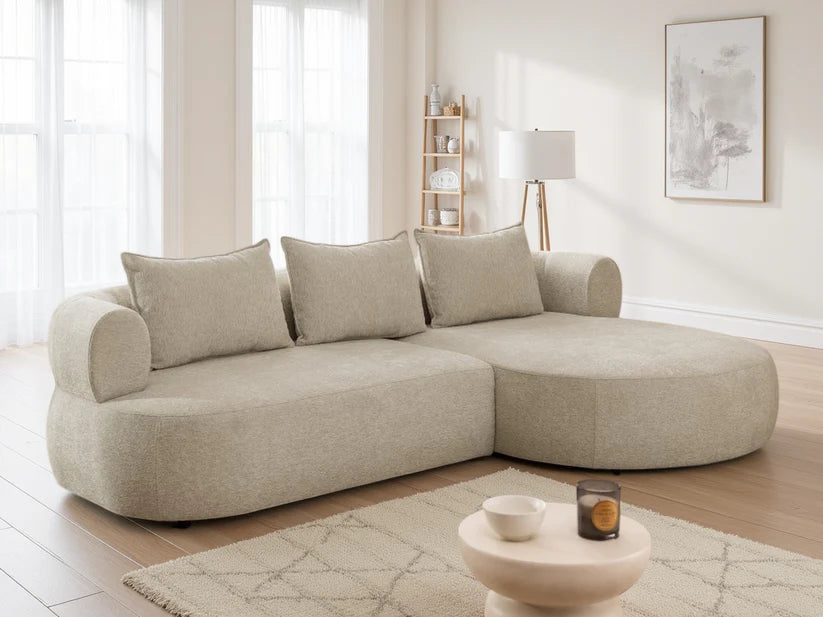 The Pebble Beige Boucle Fabric Right Hand Premium Corner Sofa