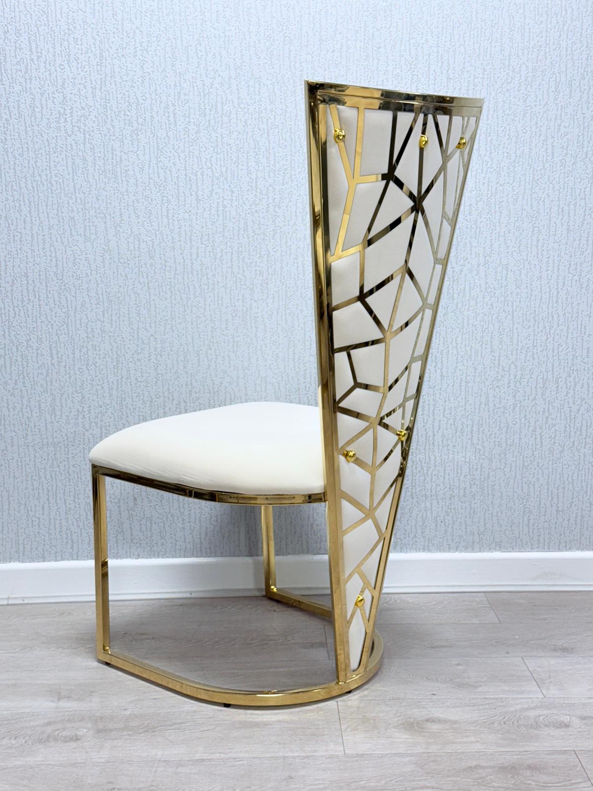 Florence High Back Cream/Gold Plush Velvet Dining Chair - Esme Furnishings