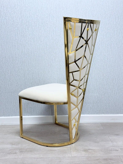 Florence High Back Cream/Gold Plush Velvet Dining Chair - Esme Furnishings