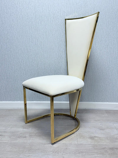 Florence High Back Cream/Gold Plush Velvet Dining Chair - Esme Furnishings
