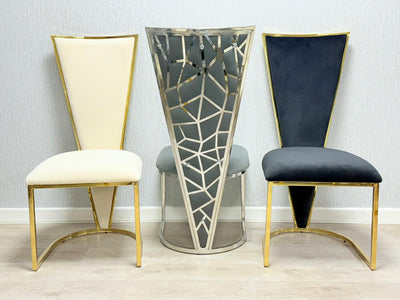 Florence High Back Cream/Gold Plush Velvet Dining Chair - Esme Furnishings
