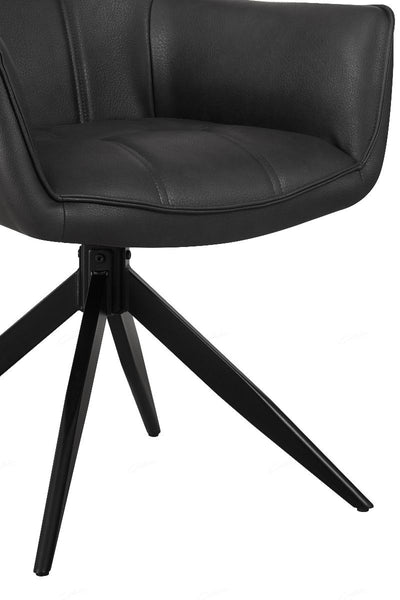 Franca PU Leather Swivel Dining Chairs With Black Metal Base - Pairs - 2 Colours